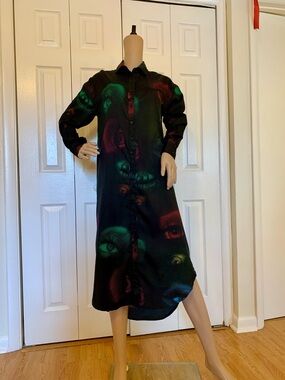 Live 4 Truth Black Long-Sleeve Button-Front Dress with Multicolor Eye Motif
